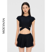 高腰黑色小胸遮肚显瘦保守泡温泉泳装 性感分体短袖 泳衣女平角裙式