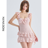 度假性感小胸保守遮肚显瘦保守学生泡温泉泳装 泳衣女新款 连体裙式