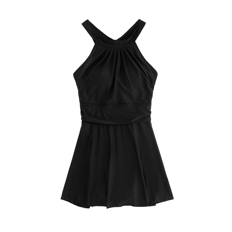 新款连体裙式泳衣女黑色保守显瘦遮肚性感小胸聚拢泳装学生泡温泉