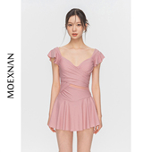 泳衣女度假保守显瘦遮肚性感小胸聚拢泳装 新款 连体裙式 学生泡温泉