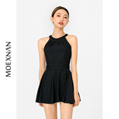 泳衣女黑色保守显瘦遮肚性感小胸聚拢泳装 新款 连体裙式 学生泡温泉