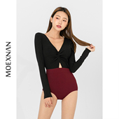 防晒遮肚显瘦保守学生泡温泉泳装 连体泳衣女2026黑色新款 性感长袖