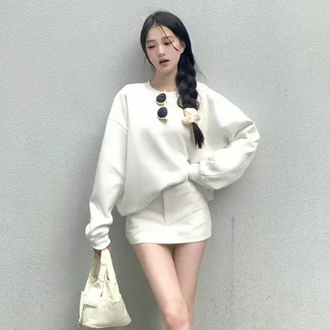 女百搭纯色韩版卫衣2025圆领上衣宽松女装慵懒风薄款外穿春秋长袖