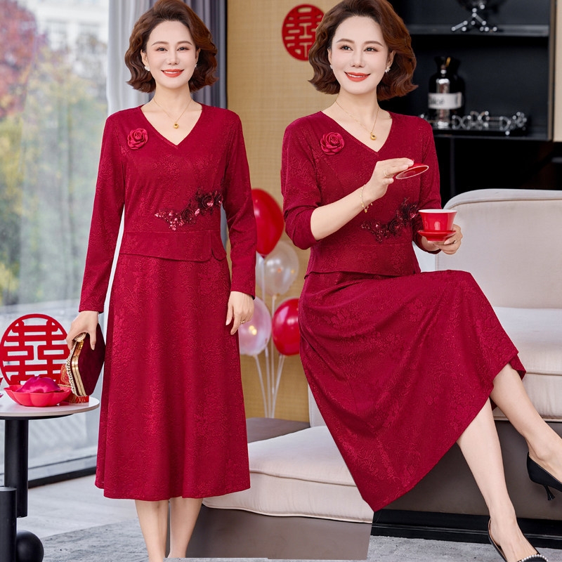 喜婆婆婚宴春秋装大码礼服连衣裙中老年女装洋气五一结婚妈妈裙子