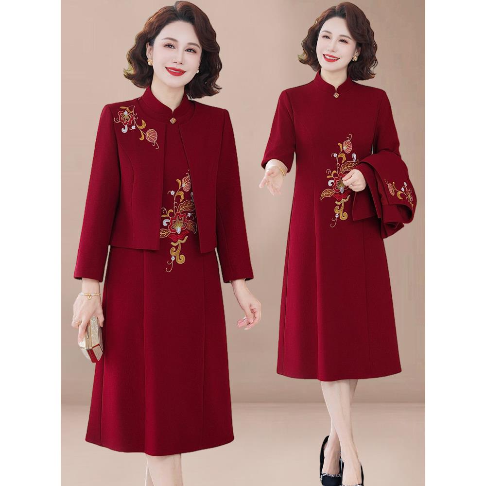 喜妈妈结婚礼服秋冬季套装年轻高贵两件套2026新款喜婆婆婚宴旗袍