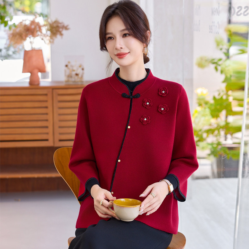 中老年春秋装喜婆婆婚宴羊绒上衣小个子妈妈大码洋气毛呢外套女