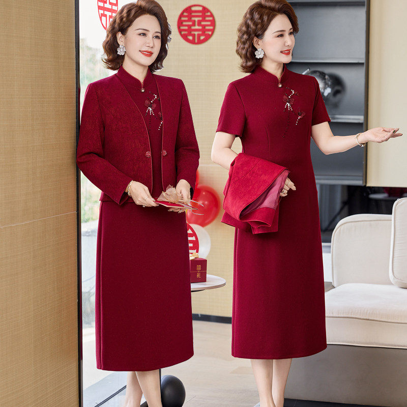 十一新款喜婆婆婚宴平时可穿两件套裙子中老年女春秋装礼服连衣裙