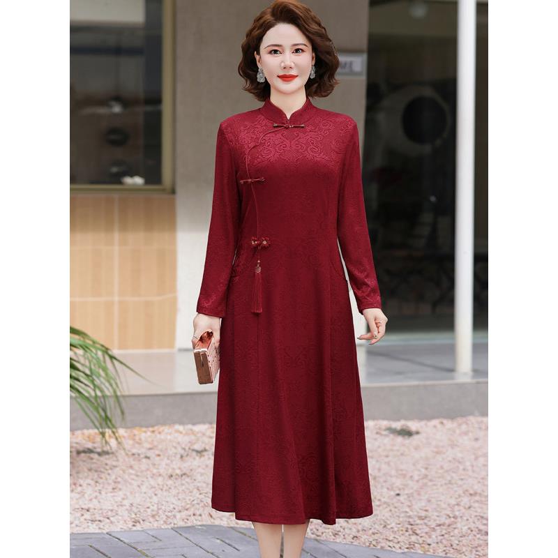 高端婚宴装喜婆婆改良旗袍连衣裙中老年春秋季礼服妈妈大码裙子女