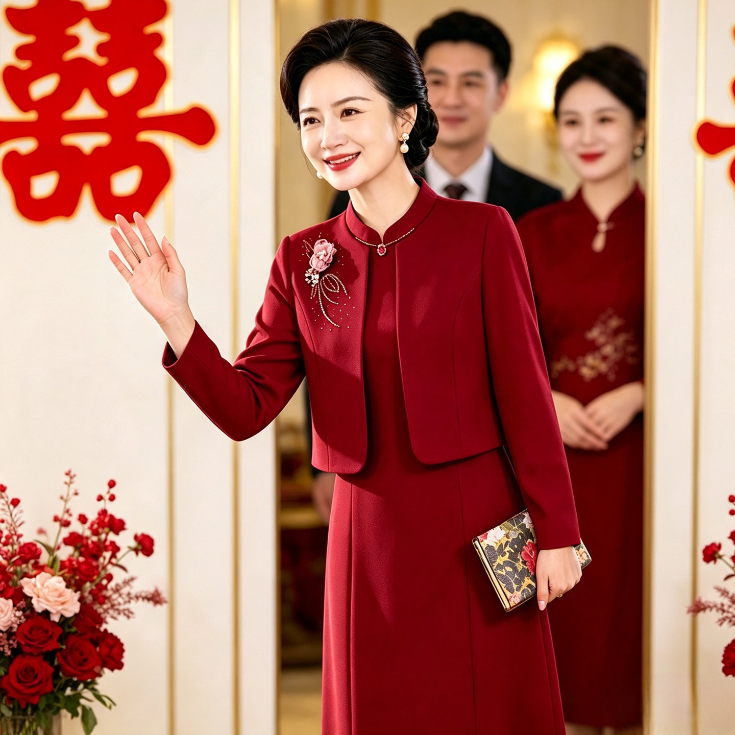 结婚礼服妈妈套装裙子2026新款小个子喜婆婆婚宴旗袍秋装平时可穿