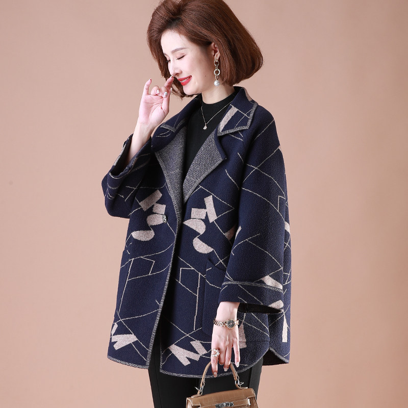 妈妈秋装双面毛呢外套中老年女装春秋大码呢子大衣新款开衫衣服