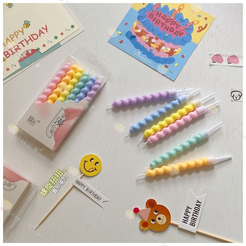 生日蛋糕装饰蜡烛ins螺纹螺旋曲线马卡龙色彩虹糖果蜡烛装扮配件