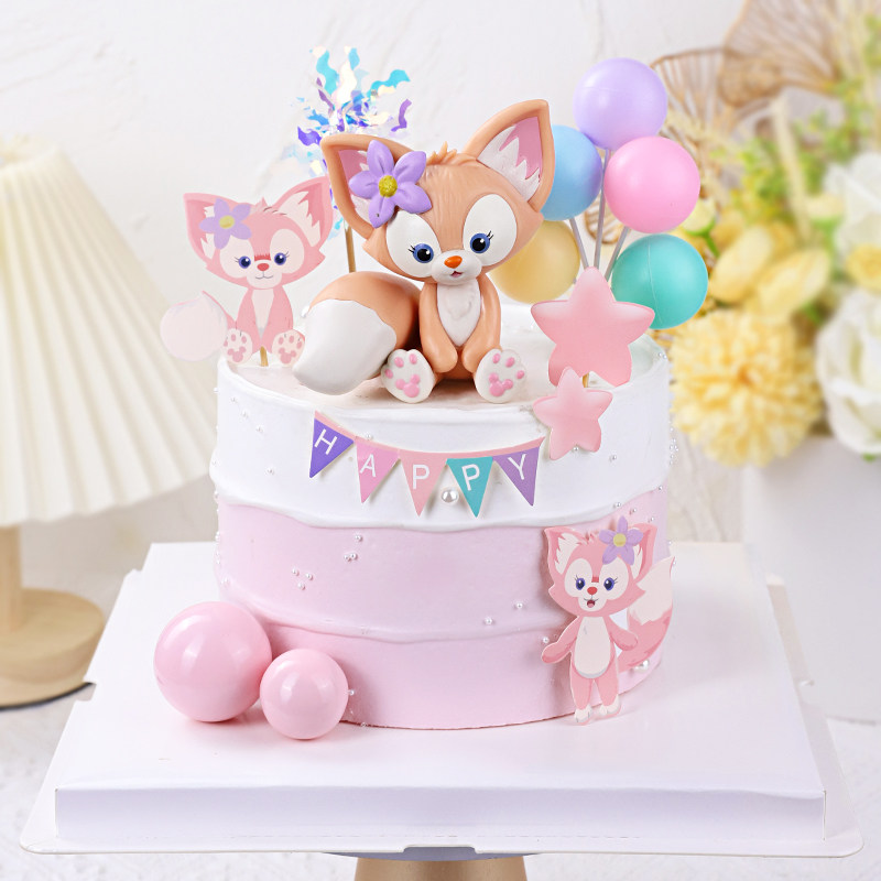 女明星玲娜贝儿蛋糕装饰摆件粉色狐狸小妲己女生生日蛋糕装饰插件