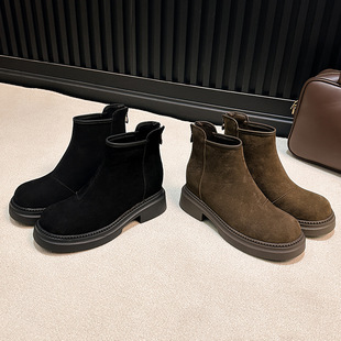 牛皮版 秋冬百搭保暖加绒靴子女马丁靴 8cm内增高短靴女2025年新款