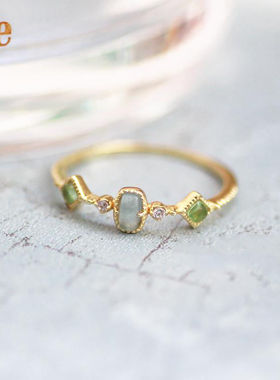海蓝宝清新糖果橄榄色简约个性时尚百搭款开口戒指小清新女士款
