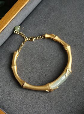 国货崛起 溪上和田玉纯银古法金工艺竹节款手镯延长链不挑手围