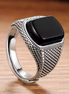 复古新年春节简约百搭大气黑色老钱风潮流开口可调节戒指男女同款