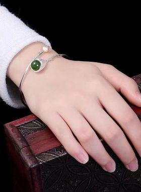 和田玉玉髓绿玛瑙搭配毛衣手镯