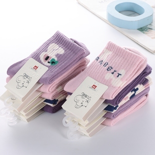 六指鼠儿童袜子秋冬款纯棉女童袜子中筒袜女孩加厚童袜女宝长筒袜