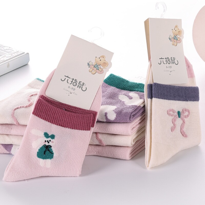 六指鼠儿童袜子女童春秋季薄款女宝宝中大童女孩运动小孩中筒棉袜