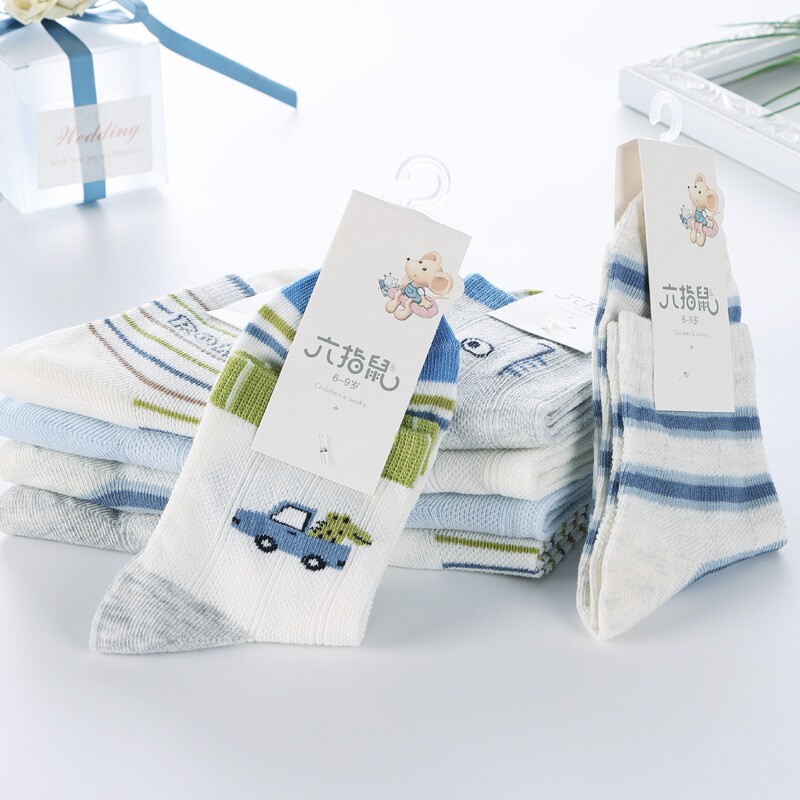 六指鼠儿童袜子春秋款男童女童薄棉夏季网眼透气袜中筒袜纯棉袜子