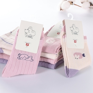 六指鼠女童儿童袜子中筒秋冬款中大童学生春秋季女孩纯棉宝宝棉袜