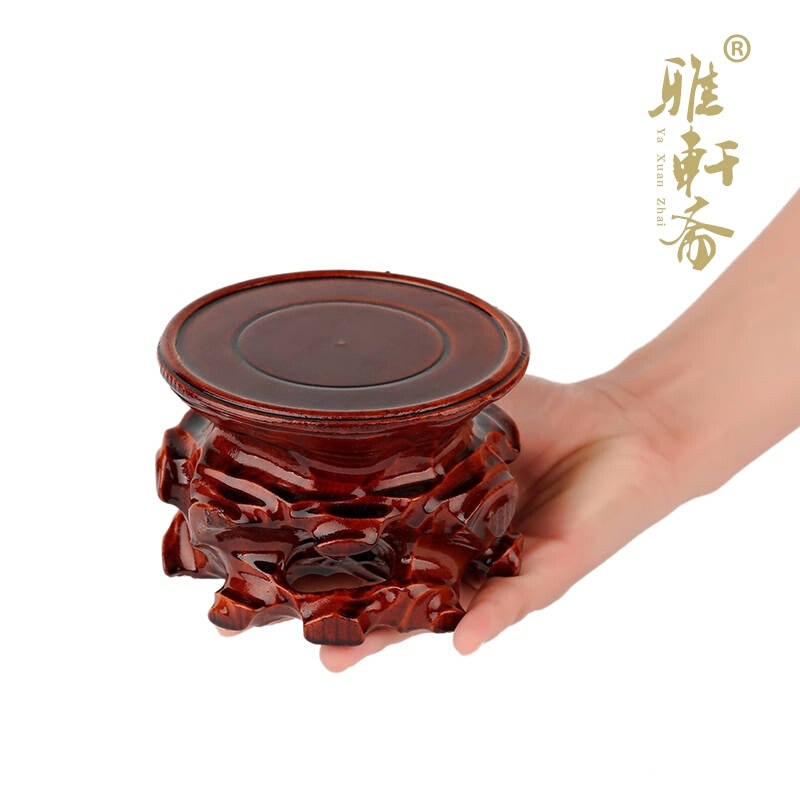 速发玉器红木雕奇石底座工艺品摆件 茶壶根雕小底座 杂木圆单高底