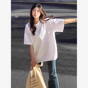 盐系小白体2024夏季 t恤女宽松oversize上衣 新款 休闲简约白色短袖