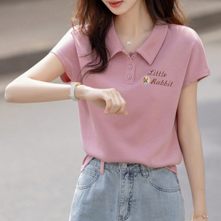 t恤女夏季 POLO领纯棉正肩短袖 2025新身显瘦多巴胺穿搭小个子上衣