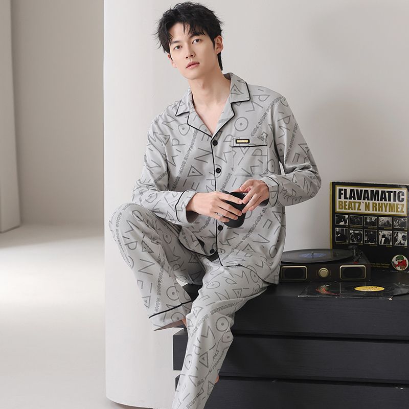 美梦睡衣男士2025春秋纯棉薄款长袖开衫长裤可外穿男款休闲家居服