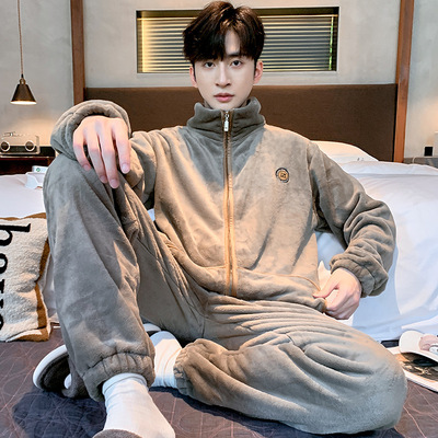 美梦珊瑚绒睡衣男士2025秋冬季法兰绒加厚保暖简约外穿家居服套装