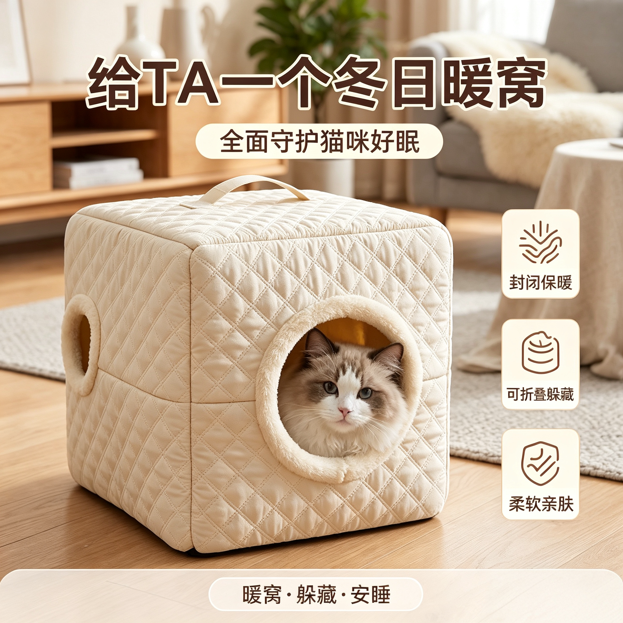 冬季保暖全封闭双层绒面猫窝