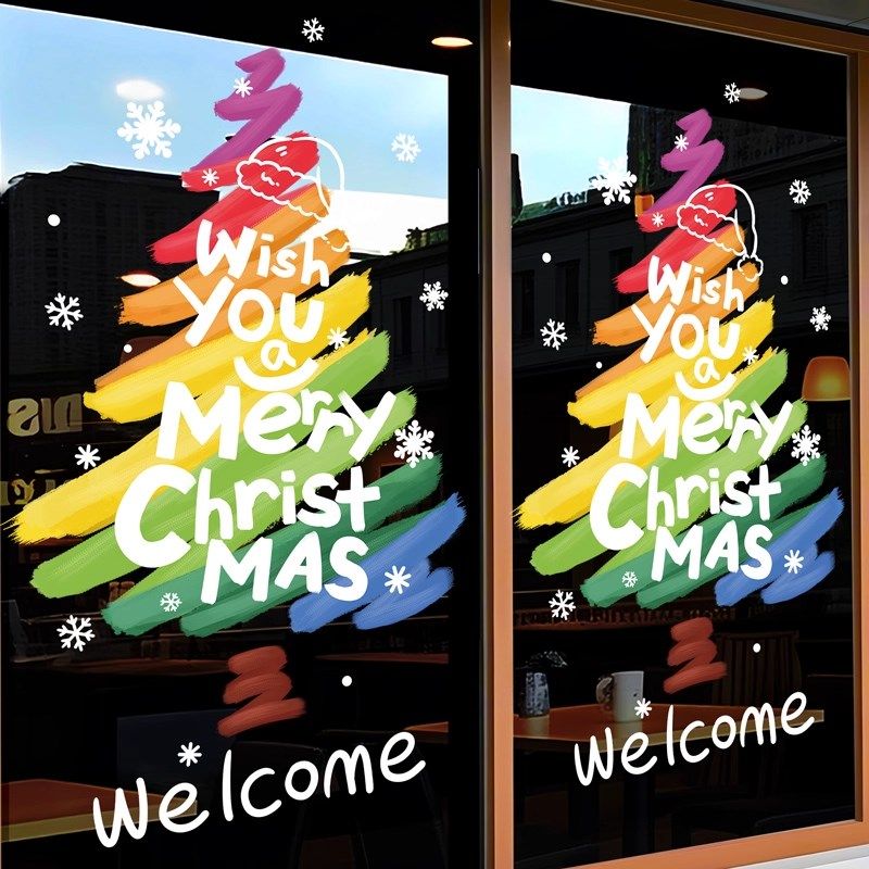 christmas装饰品圣诞树老人玻璃门贴纸窗贴橱窗店铺窗花场景布置