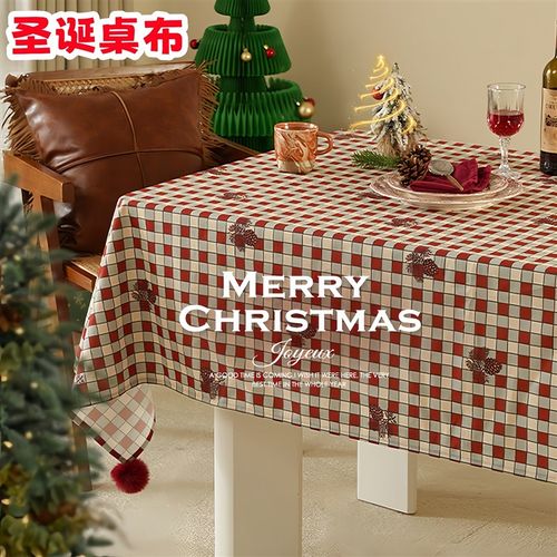圣诞桌布氛围格子主题红色高级感长方形桌垫Christmas tablecloth