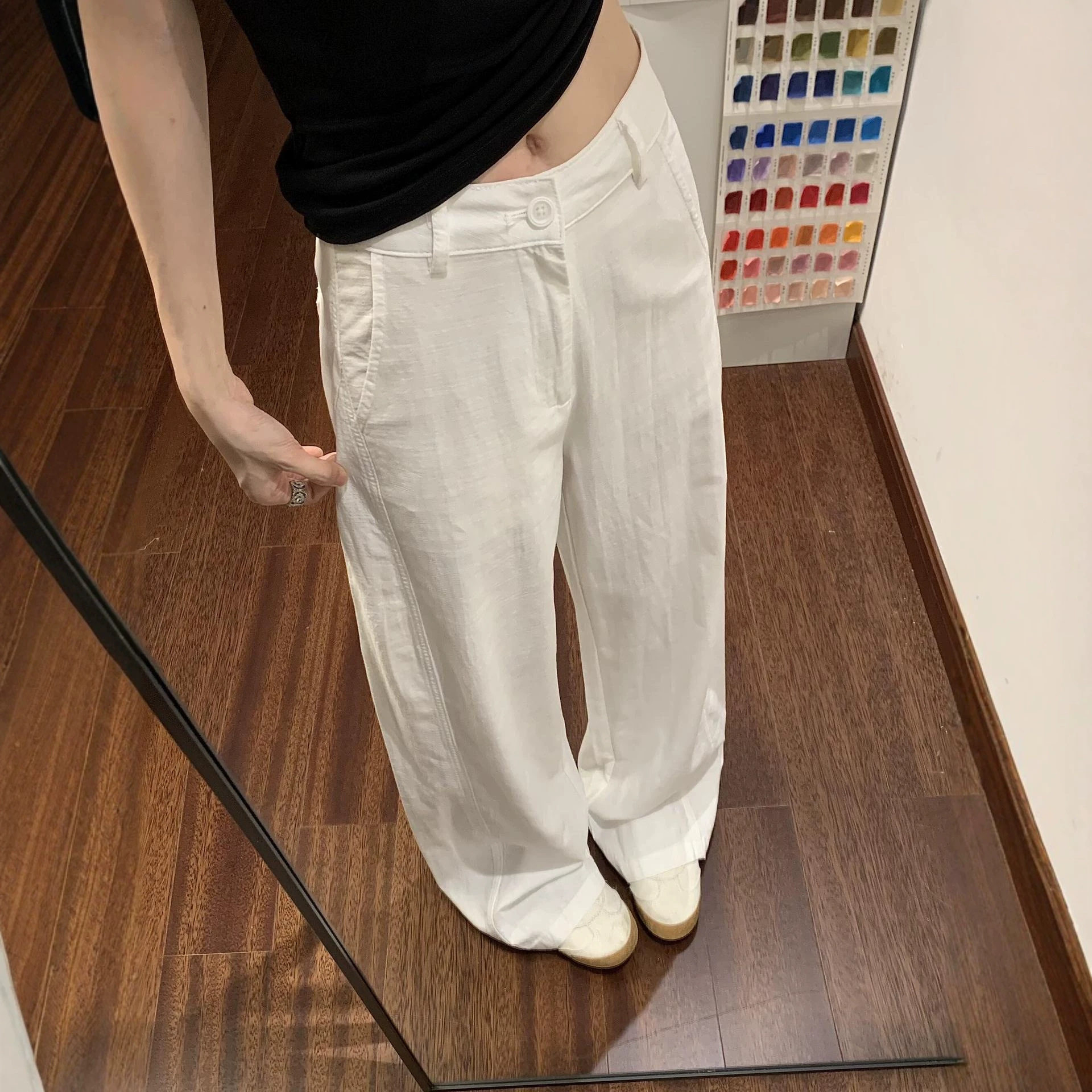 莱赛尔弯刀高腰直筒薄款阔腿裤休闲宽松长裤女