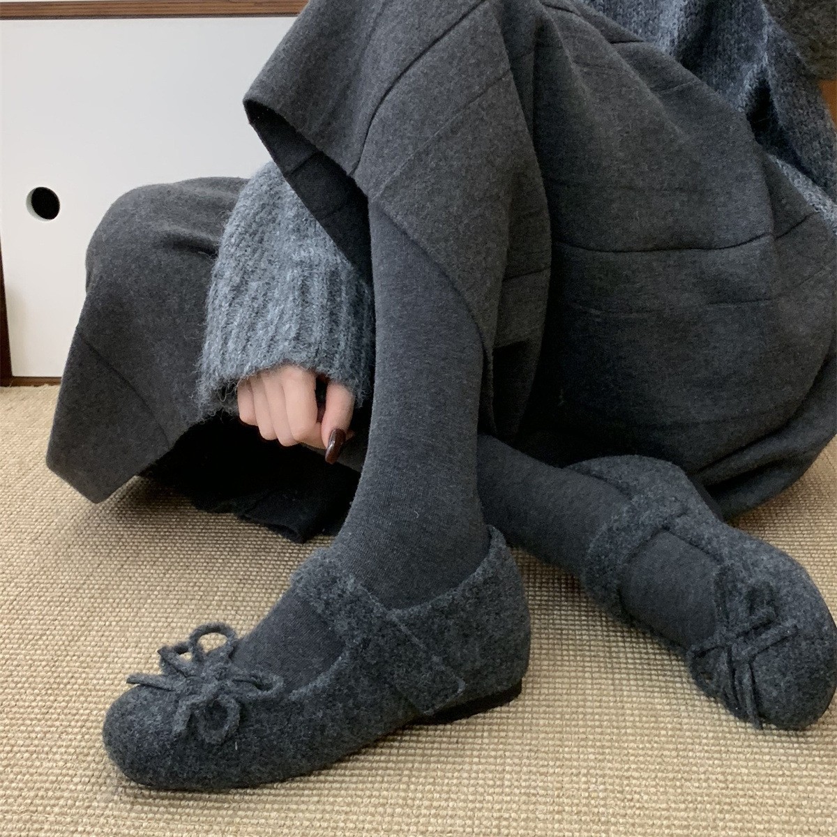 内增高4CM~玛丽珍女鞋冬季新款增高毛毛鞋外穿灰色单鞋女加绒棉鞋