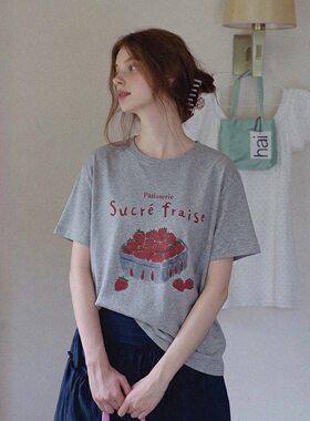 韩系灰色字母印花短袖T恤女夏季宽松显瘦体恤衫时尚休闲上衣