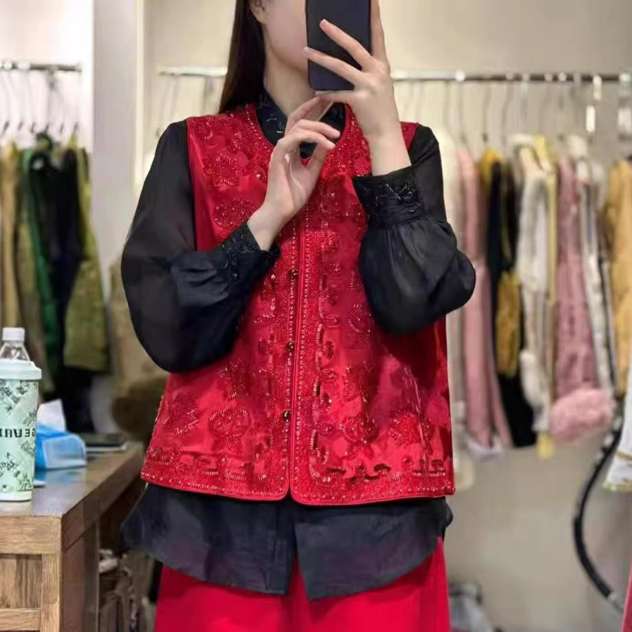 新中式国风提花钉珠女装马甲