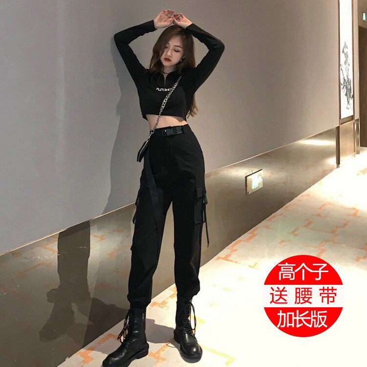 清仓特价风机车女装工装裤束脚嘻哈帅气高腰宽松显瘦休闲加绒长裤