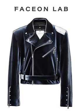 【侯明昊同款】FACEONLAB原创烟灰丝绒夹克明星同款痞帅短款外套