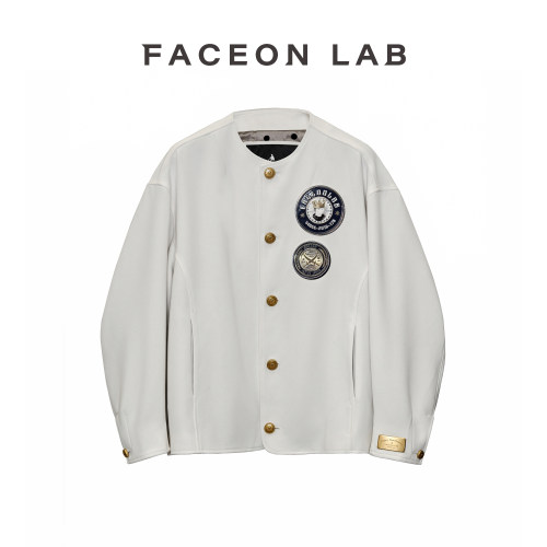 FACEONLAB王权骑士白外套设计师款美式街头宽松圆领痞帅明星夹克
