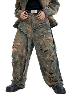 今日青年FACEON LAB 泥染破洞牛仔裤 原创设计