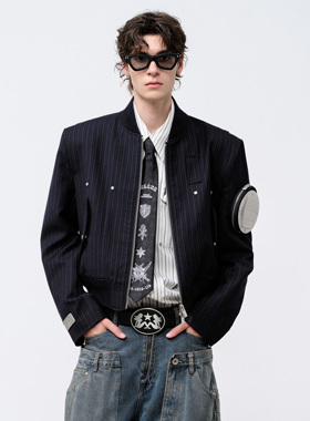 飞上来FACEONLAB金属臂章MA-1深色西装夹克精仿羊毛新贵极简外套