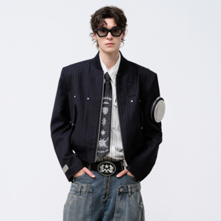 飞上来FACEONLAB金属臂章MA-1深色西装夹克精仿羊毛新贵极简外套