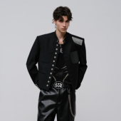 夹克 男士 飞上来FACEONLAB纪念乐章金属肩片制服立领休闲西装 短款