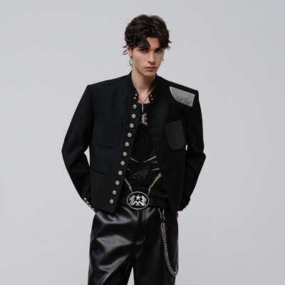 FACEONLAB金属肩片立领夹克男