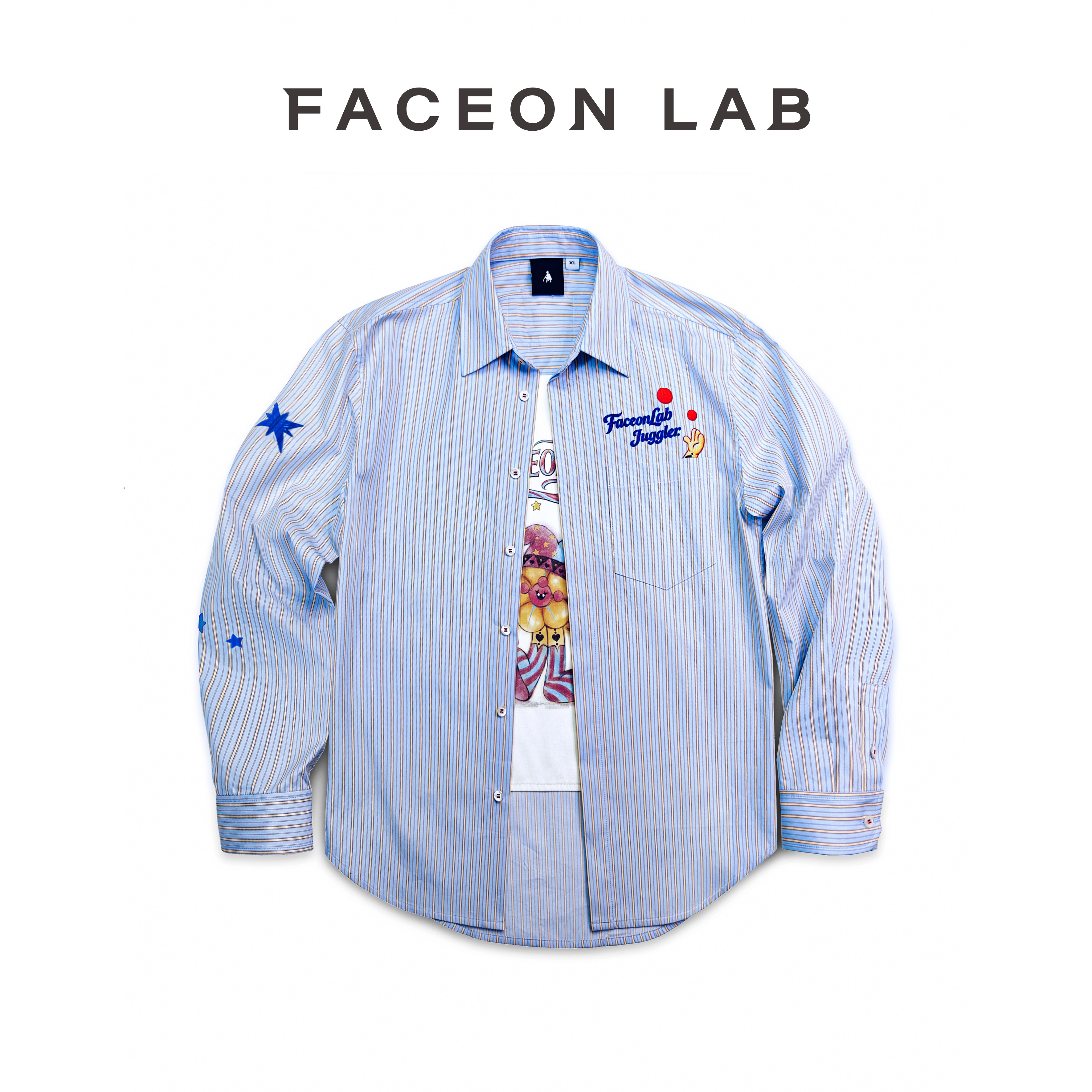 FACEONLAB 原创设计师款小丑花条纹衬衫长袖休闲翻领宽松男女衬衫图片