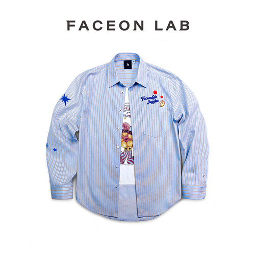 FACEONLAB 原创设计师款小丑花条纹衬衫长袖休闲翻领宽松男女衬衫