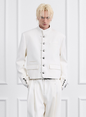 【早安同款】FACEONLAB月光白制服夹克设计师明星同款白色立领