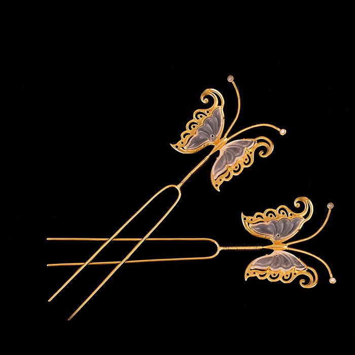 汉服首饰纯银镀金宫廷风流苏步摇发簪子古典发钗.惜蝶