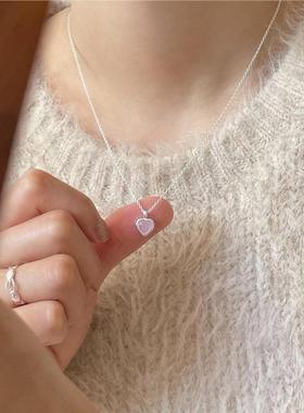 日韩网红款纯银粉白爱心项链锁骨链高级感百搭气质设计感简约潮流